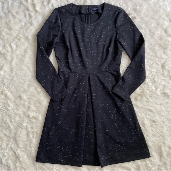 Madewell Dress Gia Fit and Flare Long Sleeve Black Marled Concept 2 - Picture 4 of 14